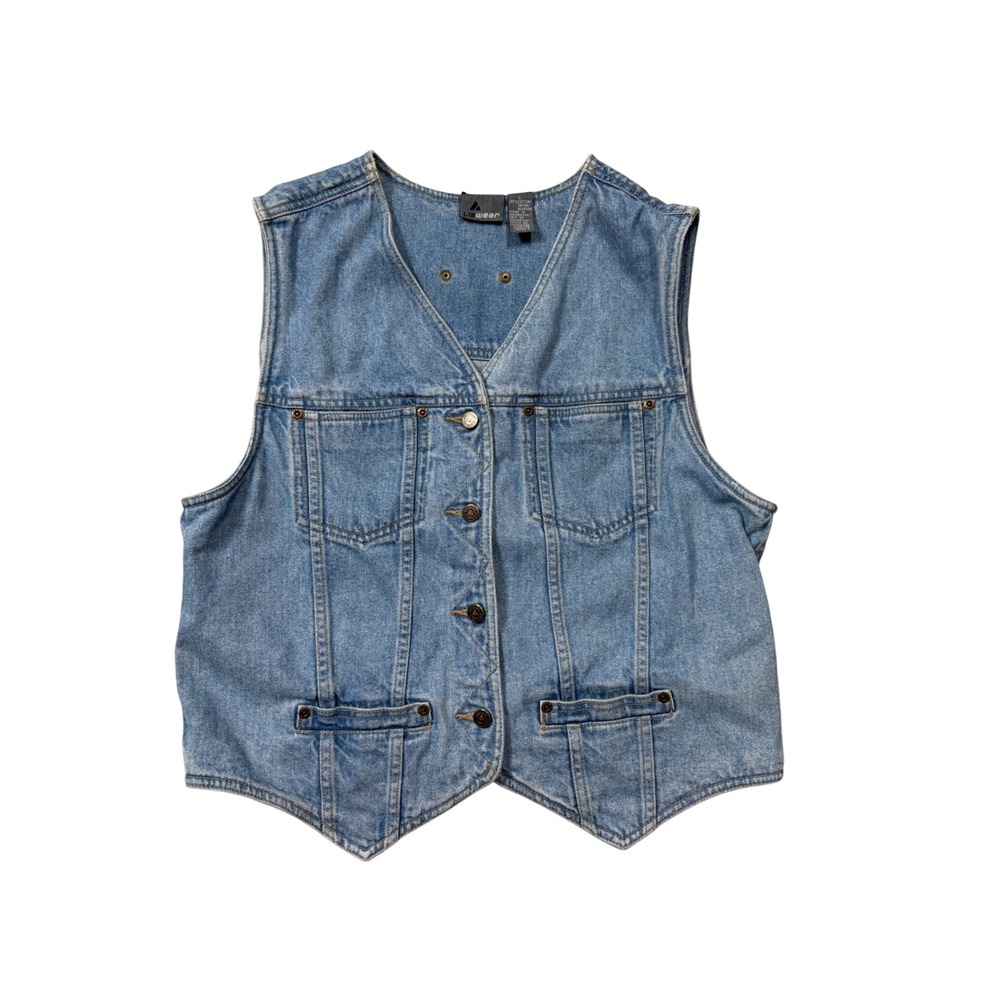 Vintage 90s Lizwear Denim Vest Light Wash Button Front Grunge Mom Core Large